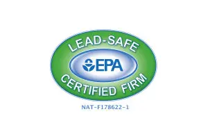 A green and white logo for the lead safe certified firm.